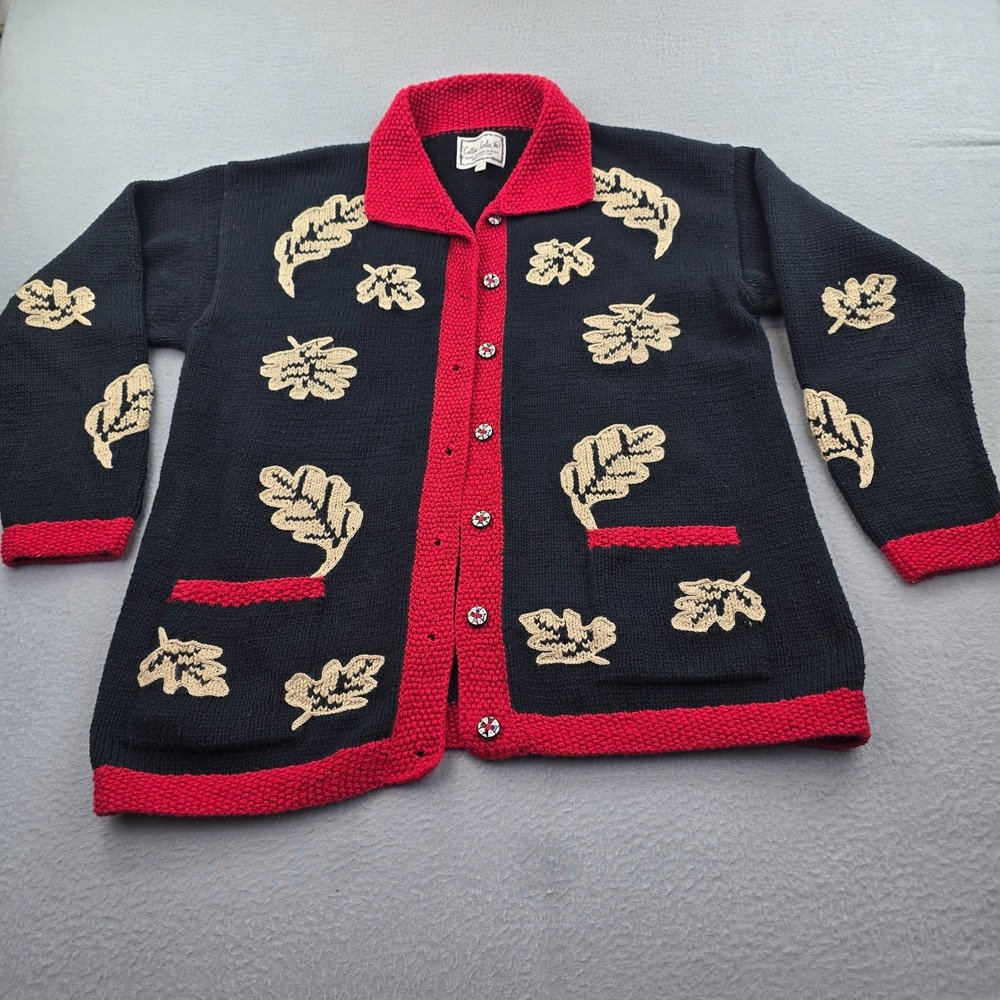 Cotton Salsa Cardigan Sweater Womens XL Black Red Cotton Embroidered Tropical